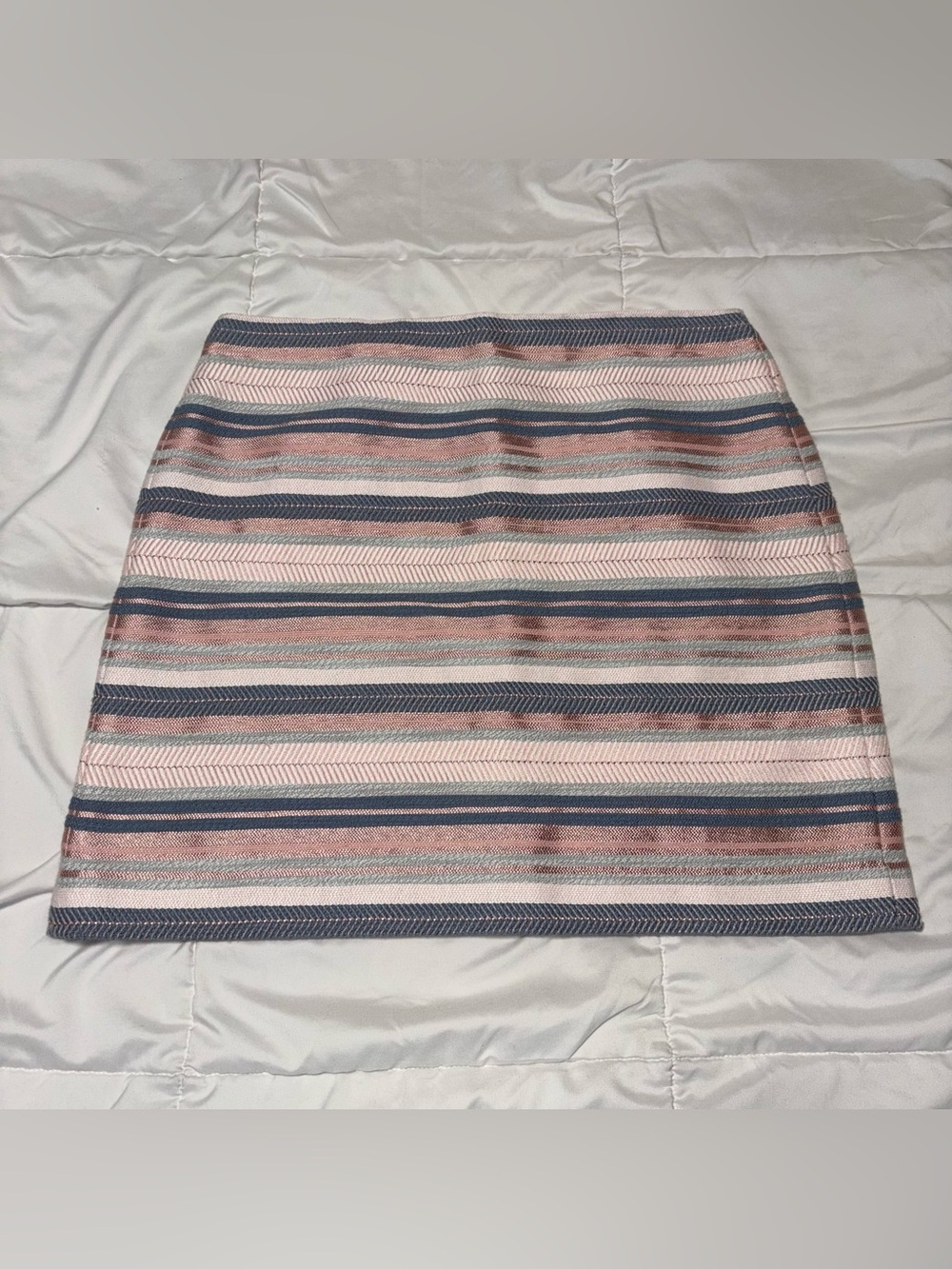 LOFT Striped Pencil Skirt Pastel Dusty Pink Blue Size 10 Woven Textured